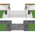 Modern Building Facade Design With Marble Cladding Green Grass And Lighting Fixtures