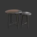 Two Modern Dark Colored Round Top Stools with Three Legs Design 3d model