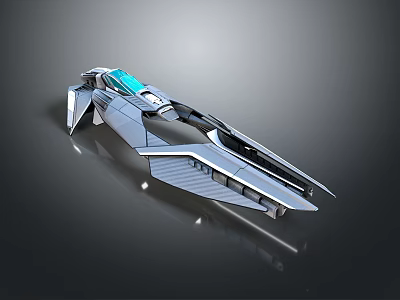 Futuristic Spaceship Concept Model With Sleek Metallic Body Aerodynamic Wings And Blue Light 3d model