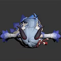 Detailed 3D Anime Fantasy Character With Blue Hair Red Horns Black Stockings And Red Shoes