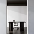Modern Office Desk And Chair Set With White Wheeled Chair And Black Table Top