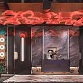 Modern Luxury KTV Lobby With Red Art Chandelier Marble Backdrop And Black Door Frames