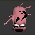 Playful Pink Cartoon Creature With Big Eyes Open Mouth Brown Ears And Star Decorated Paws