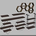 Stylish Wooden And Metal Wall Shelves Featuring Hexagonal Rectangular Circular Designs 3d model