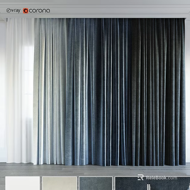 Ombre Color Curtains With Soft Fabric Light Filtering Design For Modern Home 3d model 