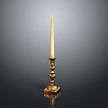 Elegant Golden Candlestick With Tall Candle On Decorative Base Design