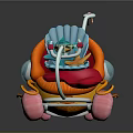 Colorful Cartoon Car 3D Model With Blue Seat Red Body Pink Wheels And Flame Decor