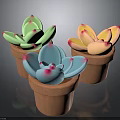 Colorful Succulent Plants in Terracotta Pots with Pink Tipped Petals