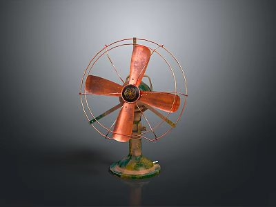 Vintage Electric Fan With Copper Blades And Metal Tabletop Base 3d model