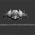 Mythical Warrior Character In Silver Metallic Armor With Large Blade Weapon Standing Pose