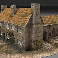 Rural Self Built House With Stone Construction Tiled Roof Chimney And Courtyard