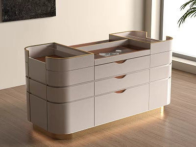 Modern Elegant Sideboard With Gold Accents Wooden Top And Storage Drawers 3d model