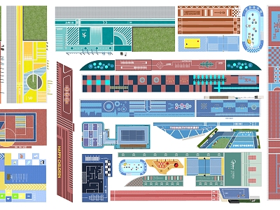 Modern Sports Field Fire Fighting Field Pavement Sports Field Greenway Line Drawing Court Park Landscape Fire Return Field model