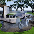 Modern Garden Landscape Design With Winding Pathways Lush Greenery And Shade Trees