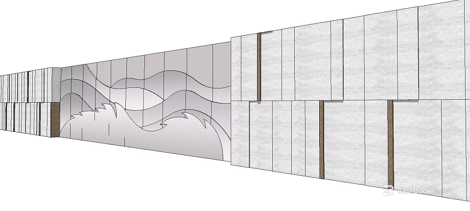 Modern Layered Feature Wall With Wavy Patterns And Vertical Stone Panels 3d model