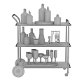 Elegant Gold Frame Three Tier Glass Bar Cart With Bottles Wine Glasses And Tools