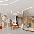 Bright Kindergarten Interior Design With Circular Central Greenery Wooden Structures And ABC Letters