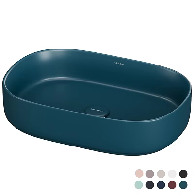 Modern Minimalist Oval Deep Blue Wash Basin With Smooth Surface Design 3d model