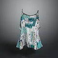 Bohemian Style Patchwork Camisole Top With Green And White Printed Patterns 3d model