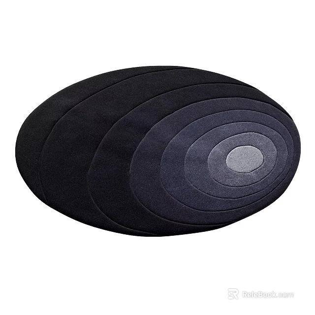 Round Carpet With Concentric Circles Design Black And Gray Soft Plush Texture For Home Decor 3d model 