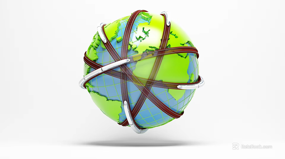 Commercial Logistics Equipment With Wrapped Straps Around Green Globe Blue Oceans Design 3d model 
