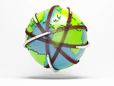 Commercial Logistics Equipment With Wrapped Straps Around Green Globe Blue Oceans Design 3d model
