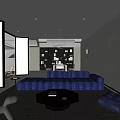 Modern Lounge Room with L-shaped Sofa Green Accent Chair Coffee Table Bookshelf and Pendant Lighting
