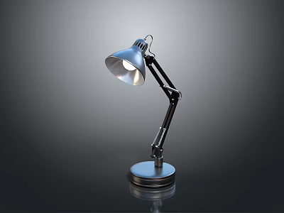 Silver Metal Desk Lamp With Adjustable Arm And Reflective Base Design 3d model