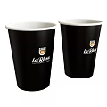 Two Black Paper Cups With White Rim And la Ola Logo Design