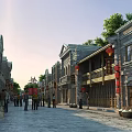 Ancient Architecture Scenic Street With Traditional Buildings Red Lanterns And Pedestrians