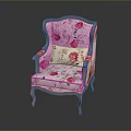 Elegant Floral Pattern Armchair With White Fabric Wooden Frame And Curved Legs