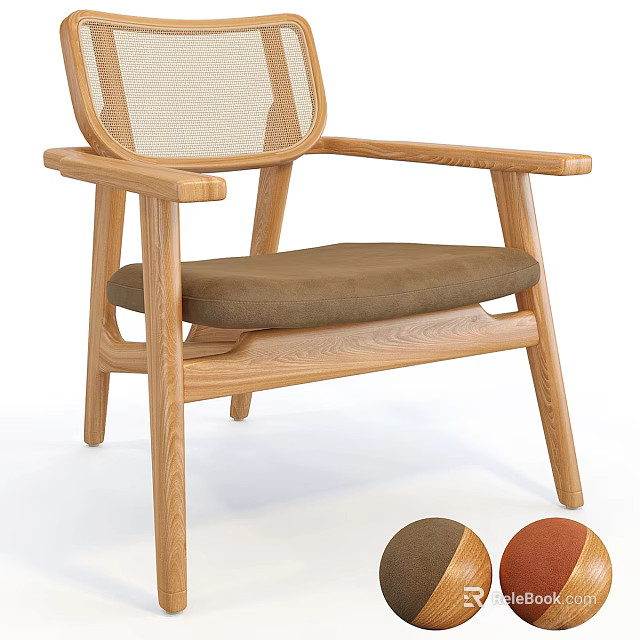 Natural Wooden Frame Lounge Chair with Mesh Backrest Brown Cushion and Color Options 3d model 