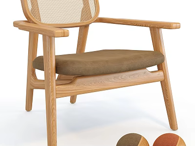Natural Wooden Frame Lounge Chair with Mesh Backrest Brown Cushion and Color Options 3d model