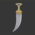 Ornate Dagger Weapon With Golden Decoration Blue Gemstone And Silver Blade