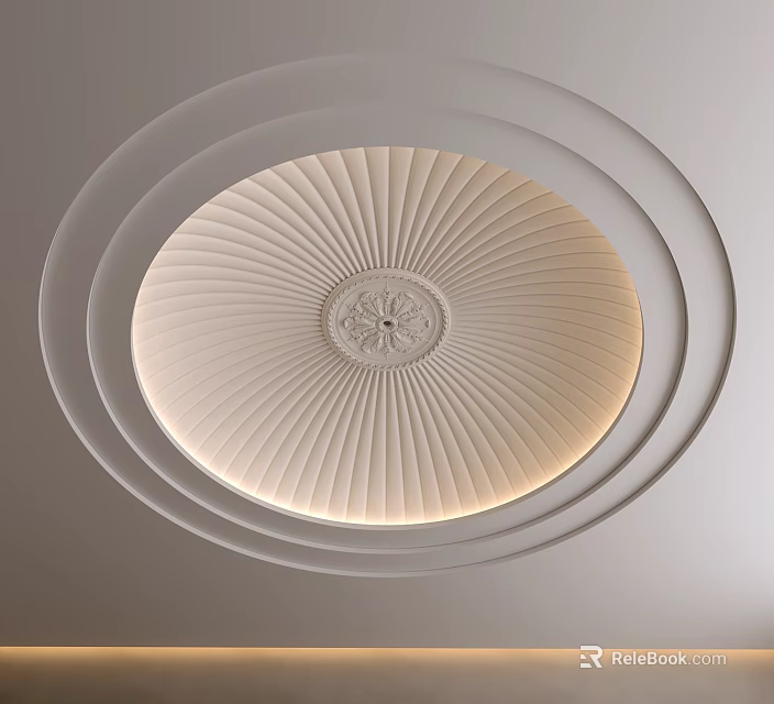 Elegant Circular Ceiling Design With Radiating Lines Central Ornament And Ambient Lighting 3d model 