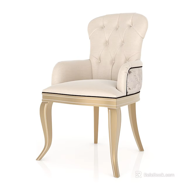 Elegant Beige Fabric Armchair With Tufted Backrest And Gold Metal Legs 3d model 