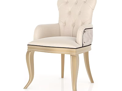 Elegant Beige Fabric Armchair With Tufted Backrest And Gold Metal Legs 3d model
