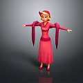 Animated Game And Movie Character In Pink Long Dress With Flowing Sleeves And Hat