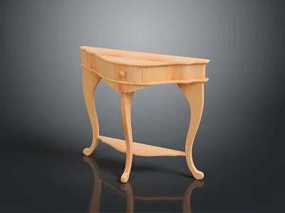 Light Colored Wooden Console Table With Curved Legs And Single Drawer Design 3d model