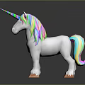 Unicorn Sculpture with Colorful Geometric Blocks Vibrant Red Pink and Multicolored Modern Abstract Design