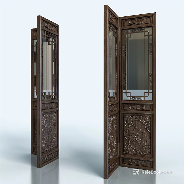 Traditional Chinese Wooden Screen With Intricate Carved Patterns And Decorative Structure 3d model 