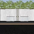 Stone Feature Wall with Waterfall and Water Reflection in Front Surrounded by Green Trees 3d model