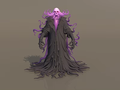Mysterious Fantasy Man With Skeleton Head Purple Tentacles And Black Robe 3d model