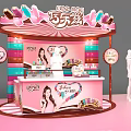 Pink Exhibition Booth Decorative Setup With Umbrellas Mannequins And Product Displays