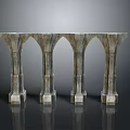 Stone Arch Decorative Architectural Component With Four Gothic Style Textured Structures
