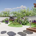 Tranquil Courtyard Garden Design With Stone Stepping Stones Lush Plants And Wooden Pergola