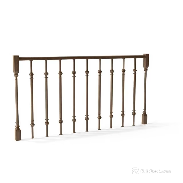 Brown Metal Railing With Classic Design Decorative Posts And Horizontal Bars 3d model 