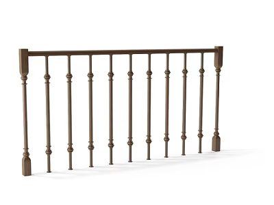 Brown Metal Railing With Classic Design Decorative Posts And Horizontal Bars 3d model
