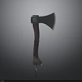 Vintage Handcrafted Axe With Carved Wooden Handle And Textured Metal Blade
