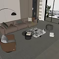 Modern Living Room With Light Gray Sofa Glass Coffee Table Set Pillows Accent Chair Rug